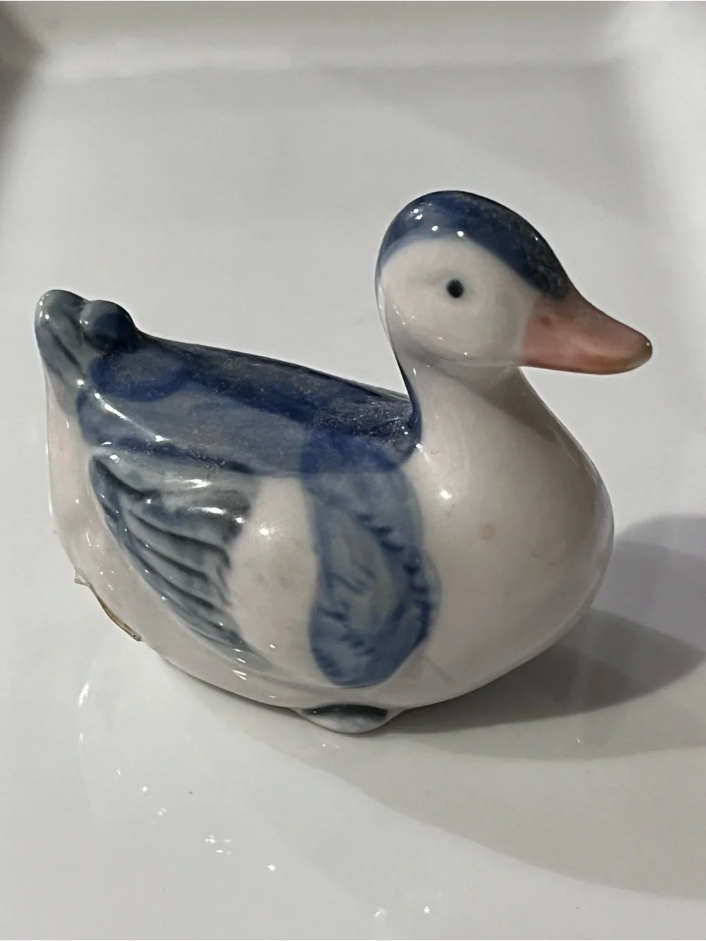 Vintage Otagiri Blue and White Miniature Porcelain Duck Figurine